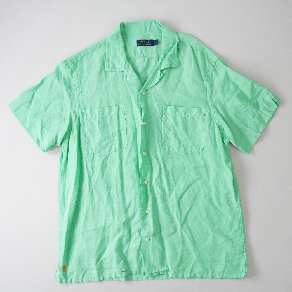 Polo Ralph Lauren Camp Shirt Button Up Short Sleeve Pocket Loop Collar Men Sz L